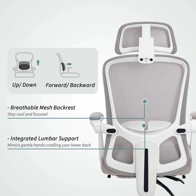 Alt view image 6 of 7 - Ergonomic Office Chair, Reclining Mesh Computer Chair, Grey