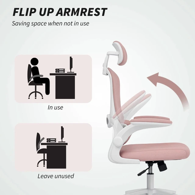 Alt view image 7 of 7 - Ergonomic Office Chair, Desk Chair with Lumbar Support, Pink