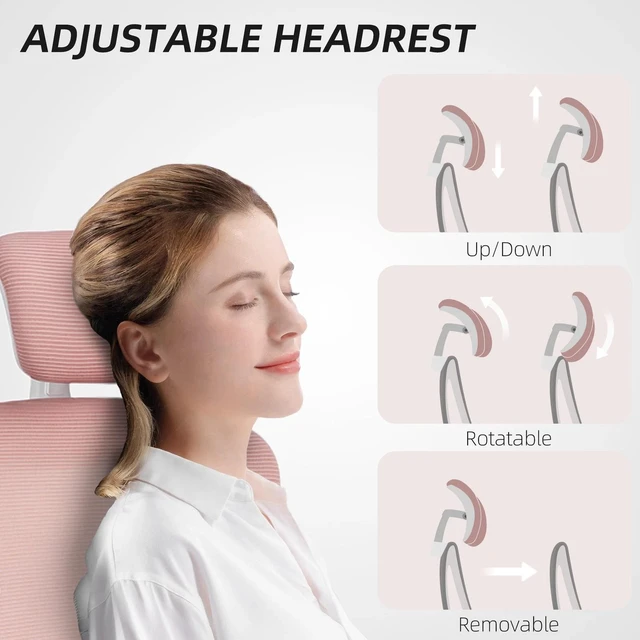 Alt view image 5 of 7 - Ergonomic Office Chair, Desk Chair with Lumbar Support, Pink