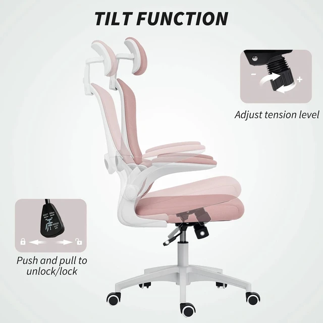 Alt view image 6 of 7 - Ergonomic Office Chair, Desk Chair with Lumbar Support, Pink