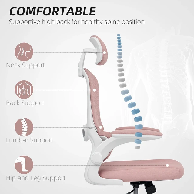 Alt view image 3 of 7 - Ergonomic Office Chair, Desk Chair with Lumbar Support, Pink