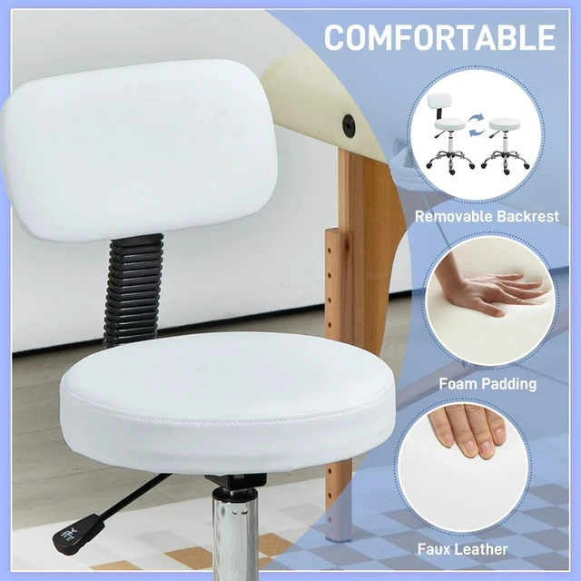 Alt view image 3 of 7 - Adjustable Rolling Stool with Backrest, Faux Leather Stool Chair