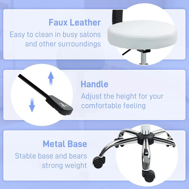 Alt view image 5 of 7 - Adjustable Rolling Stool with Backrest, Faux Leather Stool Chair