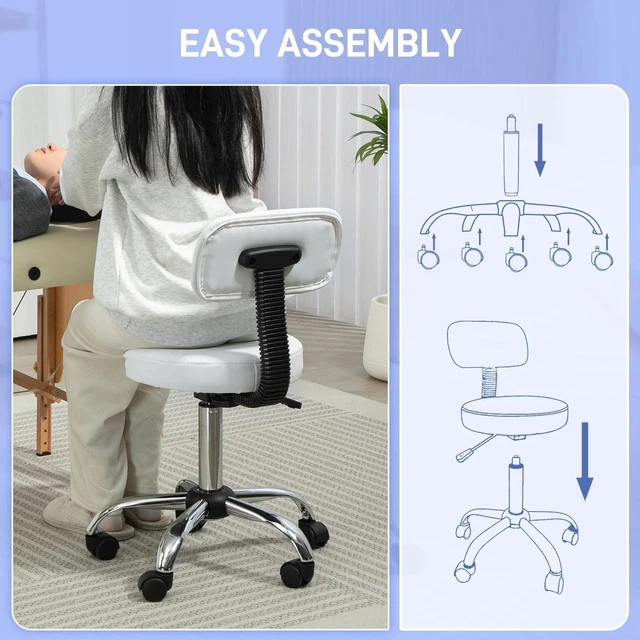 Alt view image 4 of 7 - Adjustable Rolling Stool with Backrest, Faux Leather Stool Chair