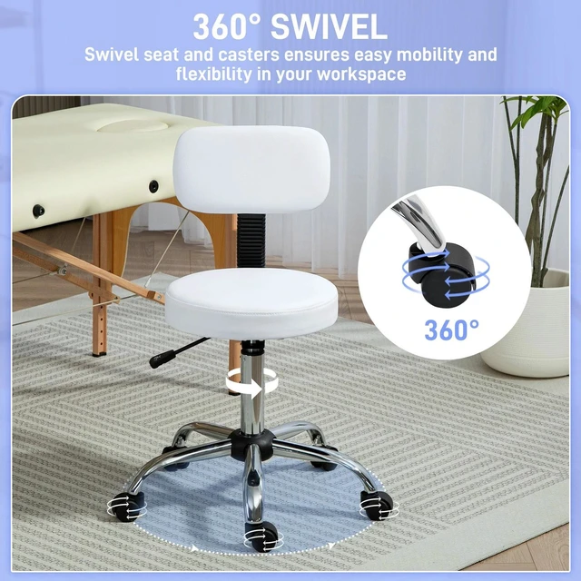 Alt view image 6 of 7 - Adjustable Rolling Stool with Backrest, Faux Leather Stool Chair