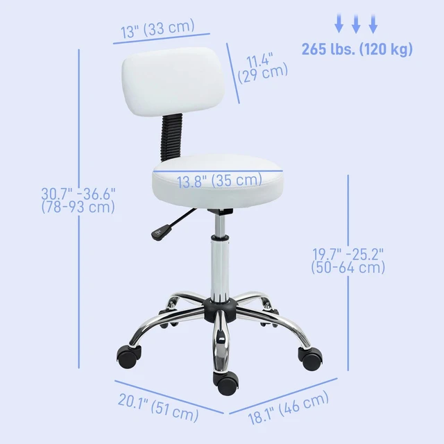 Alt view image 2 of 7 - Adjustable Rolling Stool with Backrest, Faux Leather Stool Chair
