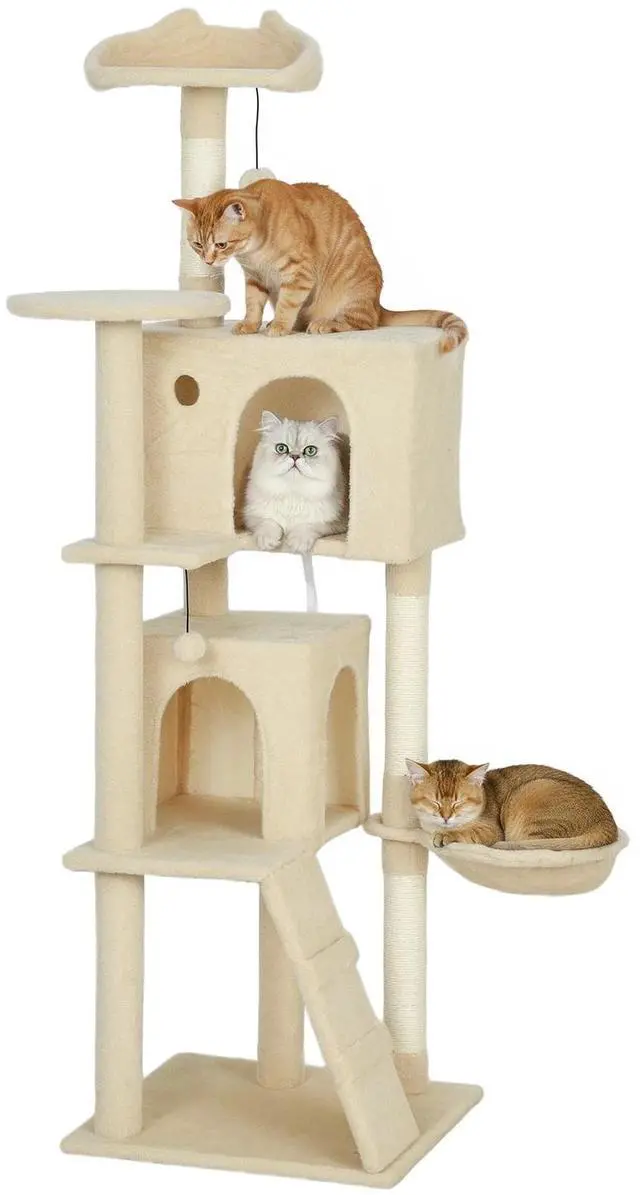 Main image of 63 Inch Cat Tree with Sisal Scratching Posts, Condos, Beige