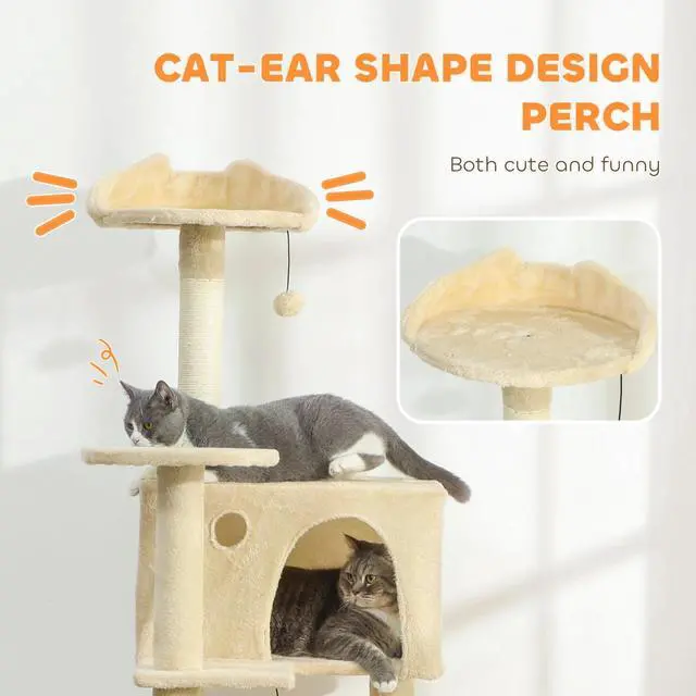 Alt view image 6 of 7 - 63 Inch Cat Tree with Sisal Scratching Posts, Condos, Beige
