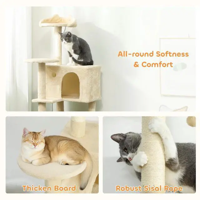 Alt view image 5 of 7 - 63 Inch Cat Tree with Sisal Scratching Posts, Condos, Beige
