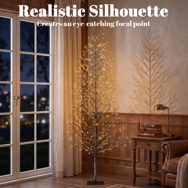 Alt view image 5 of 7 - 6FT Lighted Snow-Flocked Twig Tree with Fairy Lights 328 LED