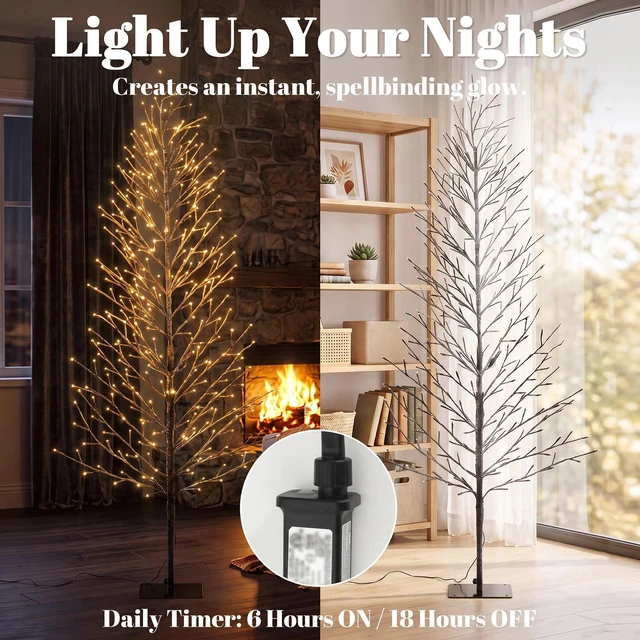 Alt view image 2 of 7 - 6FT Lighted Snow-Flocked Twig Tree with Fairy Lights 328 LED