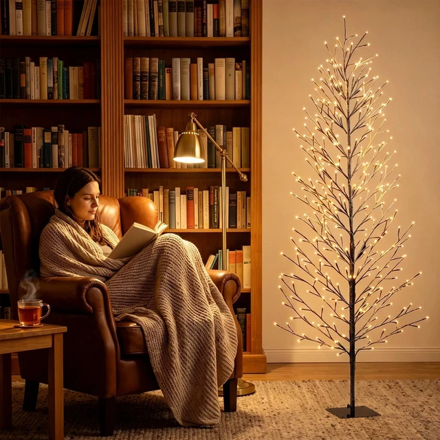 Alt view image 3 of 7 - 6FT Lighted Snow-Flocked Twig Tree with Fairy Lights 328 LED