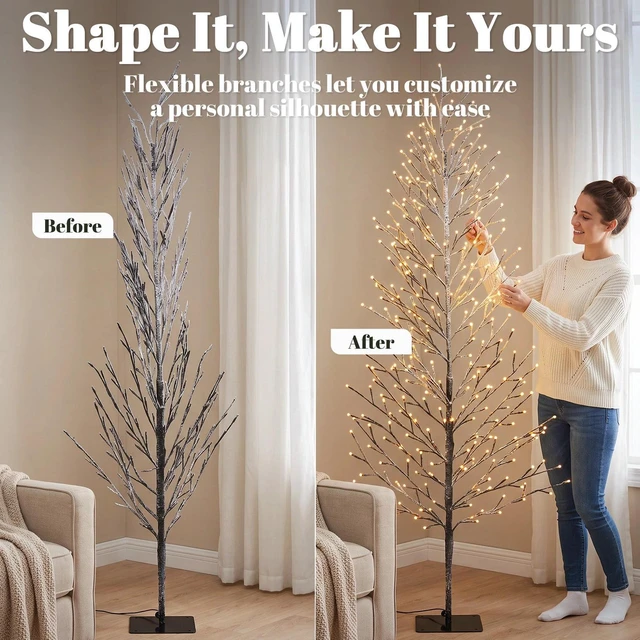 Alt view image 4 of 7 - 6FT Lighted Snow-Flocked Twig Tree with Fairy Lights 328 LED