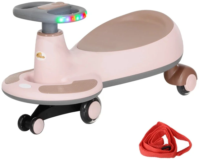 Main image of Kids Wiggle Car w/ Parent Traction Rope, Music, Light, Pink