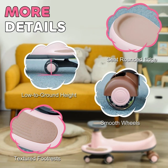 Alt view image 5 of 7 - Kids Wiggle Car w/ Parent Traction Rope, Music, Light, Pink