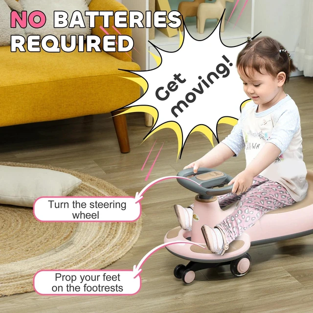 Alt view image 3 of 7 - Kids Wiggle Car w/ Parent Traction Rope, Music, Light, Pink