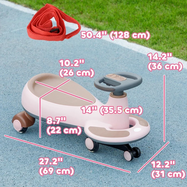 Alt view image 2 of 7 - Kids Wiggle Car w/ Parent Traction Rope, Music, Light, Pink
