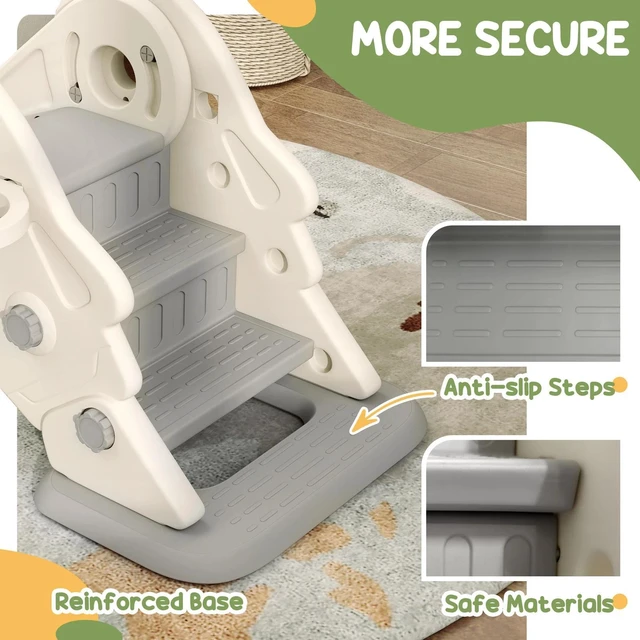 Alt view image 3 of 7 - 3 in 1 Toddler Slide with Basketball Hoop, Climber, Cream