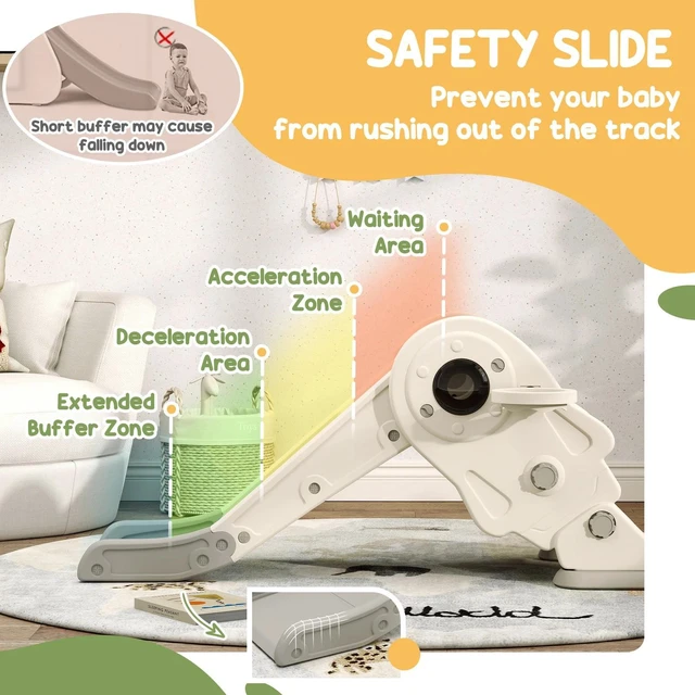 Alt view image 5 of 7 - 3 in 1 Toddler Slide with Basketball Hoop, Climber, Cream