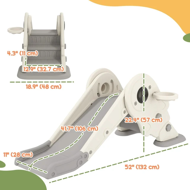 Alt view image 2 of 7 - 3 in 1 Toddler Slide with Basketball Hoop, Climber, Cream