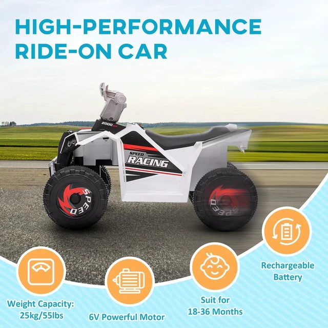 Alt view image 2 of 7 - Kids ATV Quad Car, 6V Four-Wheeler w/ Forward Backward, Red