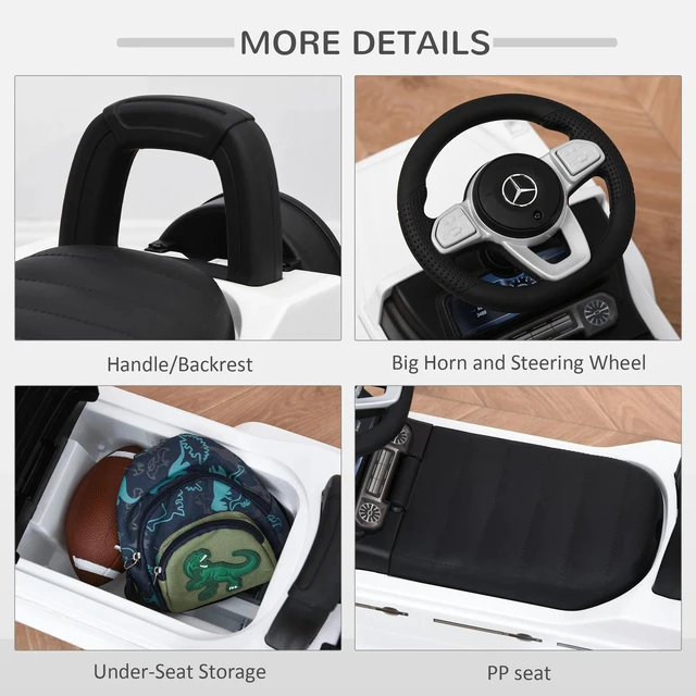 Alt view image 6 of 7 - Push Handle Sliding Car w/Horn No Power Under Seat Storage White