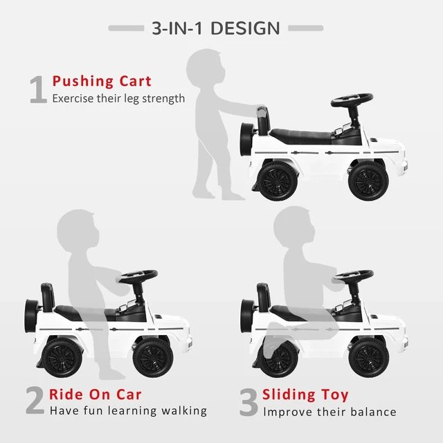 Alt view image 5 of 7 - Push Handle Sliding Car w/Horn No Power Under Seat Storage White
