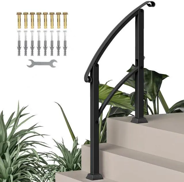 Main image of Handrails for Outdoor Steps, 1-3 Step Stair Railing, Black