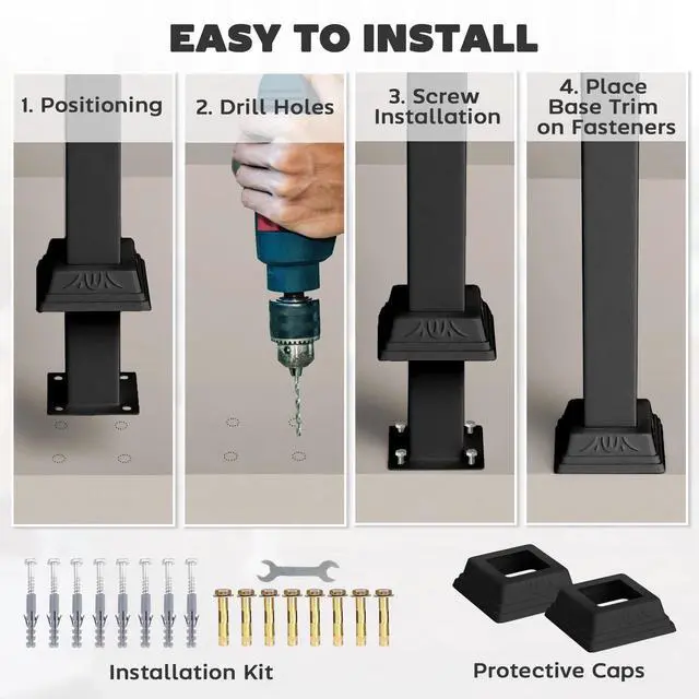 Alt view image 6 of 7 - Handrails for Outdoor Steps, 1-3 Step Stair Railing, Black