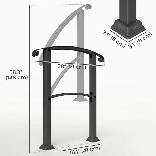 Alt view image 2 of 7 - Handrails for Outdoor Steps, 1-3 Step Stair Railing, Black