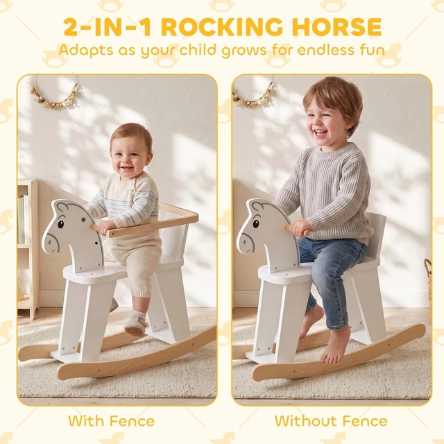 Alt view image 6 of 7 - Rocking Horse with Removable Fence for Toddlers 1.5-3 Years, White