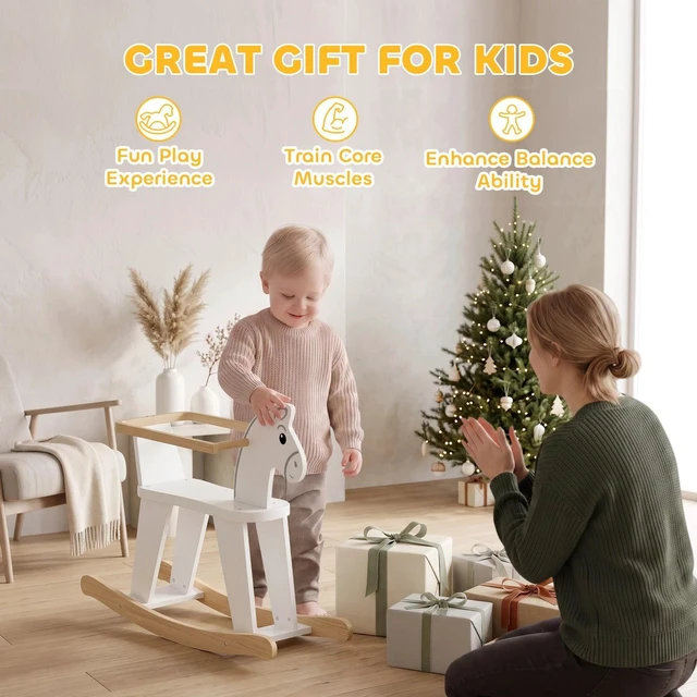 Alt view image 5 of 7 - Rocking Horse with Removable Fence for Toddlers 1.5-3 Years, White