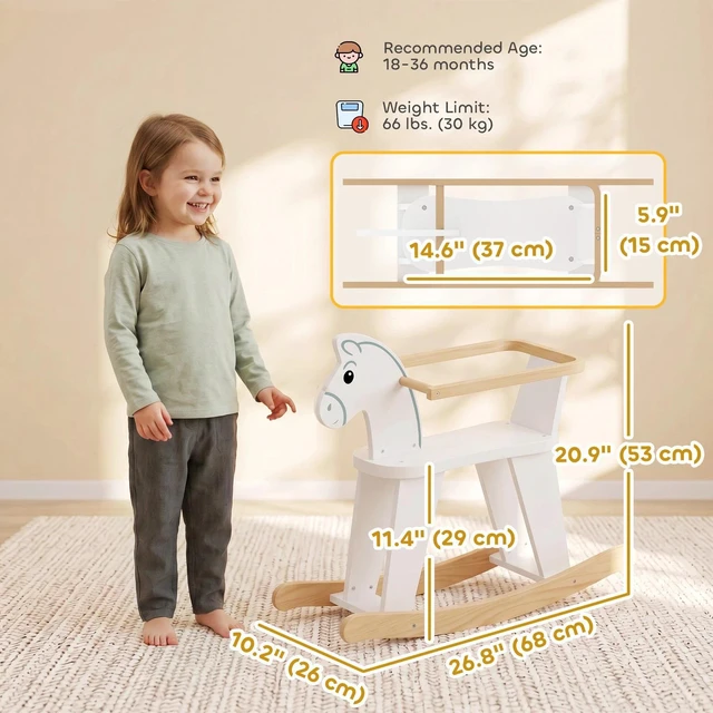 Alt view image 3 of 7 - Rocking Horse with Removable Fence for Toddlers 1.5-3 Years, White