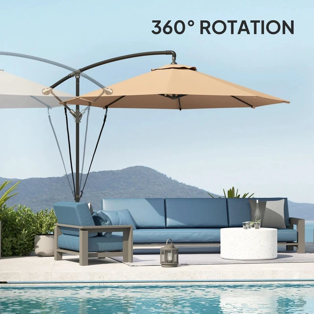 Alt view image 7 of 7 - 9.5' Cantilever Patio Umbrella with Wind Strap, Cover, Khaki