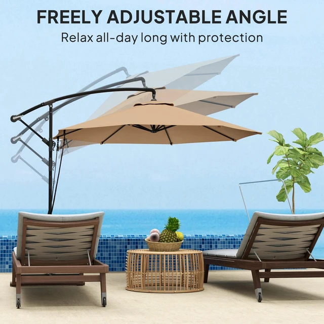 Alt view image 5 of 7 - 9.5' Cantilever Patio Umbrella with Wind Strap, Cover, Khaki