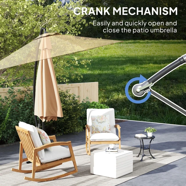 Alt view image 3 of 7 - 9.5' Cantilever Patio Umbrella with Wind Strap, Cover, Khaki