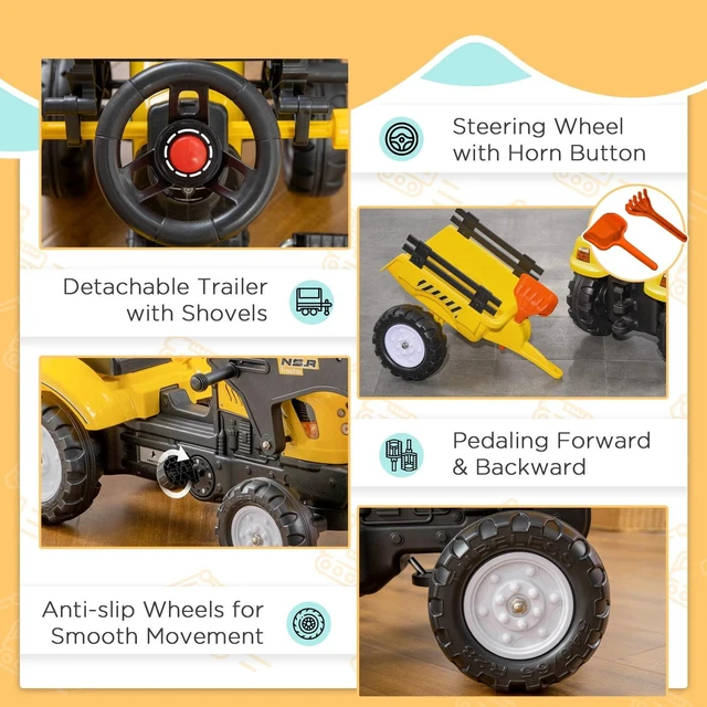 Alt view image 5 of 7 - Ride On Excavator Pedal Control w/ 6 Wheels Controllable Bucket, for Ages 3 Year