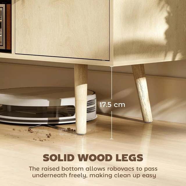 Alt view image 4 of 7 - TV Stand Cabinet with Cable Management and Wood Legs Living Room, Natural