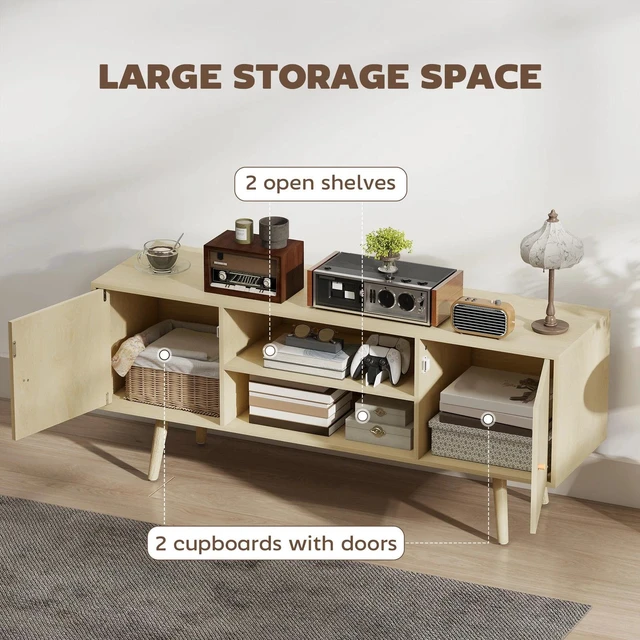 Alt view image 5 of 7 - TV Stand Cabinet with Cable Management and Wood Legs Living Room, Natural