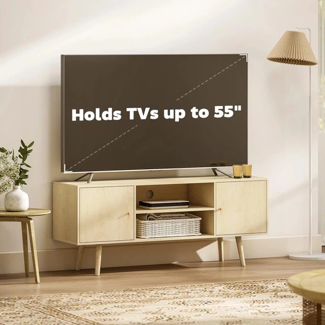 Alt view image 7 of 7 - TV Stand Cabinet with Cable Management and Wood Legs Living Room, Natural