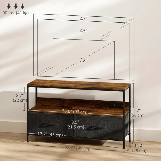 Alt view image 4 of 7 - TV Stand with Charging Station and Storage, Rustic Brown