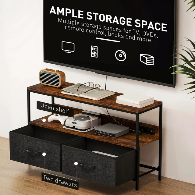 Alt view image 2 of 7 - TV Stand with Charging Station and Storage, Rustic Brown