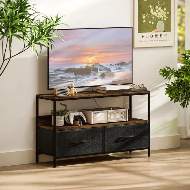 Alt view image 7 of 7 - TV Stand with Charging Station and Storage, Rustic Brown