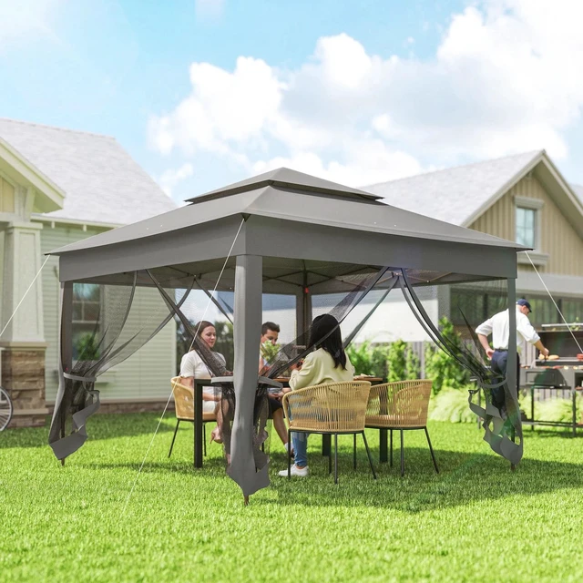 Alt view image 2 of 7 - 11'x11' Pop Up Gazebo 2-Tier Soft Top Gazebo w/ Mesh Netting, Dark Grey