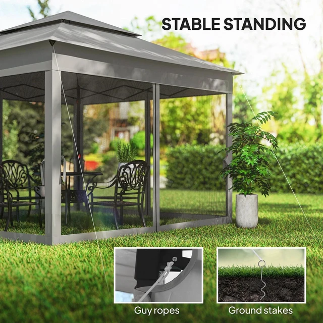 Alt view image 3 of 7 - 11'x11' Pop Up Gazebo 2-Tier Soft Top Gazebo w/ Mesh Netting, Dark Grey