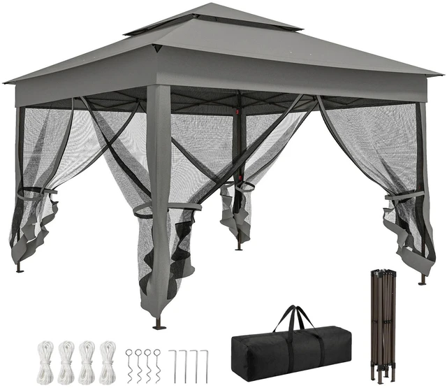 Main image of 11'x11' Pop Up Gazebo 2-Tier Soft Top Gazebo w/ Mesh Netting, Dark Grey