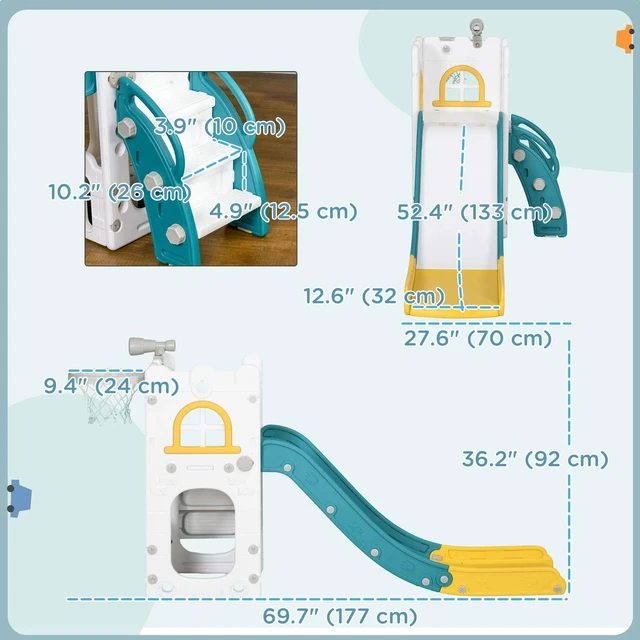 Alt view image 6 of 7 - 5 in 1 Toddler Slide for Kids Aged 1-3 Years, Yellow