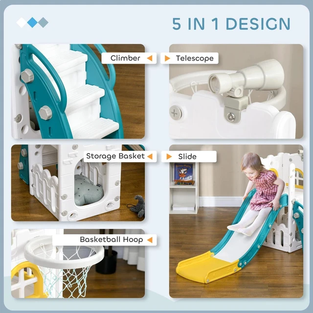 Alt view image 3 of 7 - 5 in 1 Toddler Slide for Kids Aged 1-3 Years, Yellow