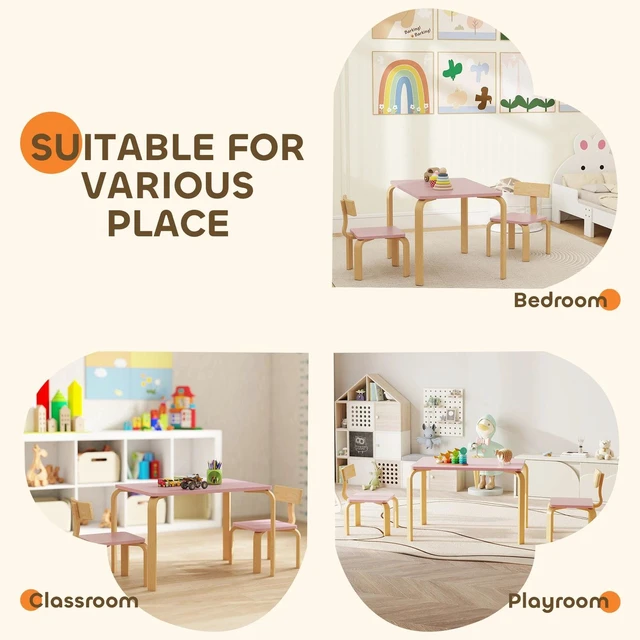 Alt view image 4 of 7 - Kids Table and 2 Chair Set, Toddler Table and Chairs, Pink