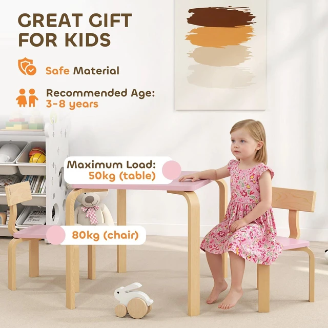 Alt view image 5 of 7 - Kids Table and 2 Chair Set, Toddler Table and Chairs, Pink